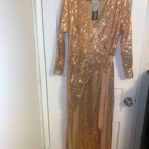 Rose gold sequin wrap maxi dress